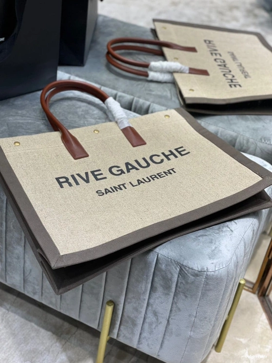 TOTE RIVE BAG LINEN AND LEATHER GAUCHE YSL IN 0724